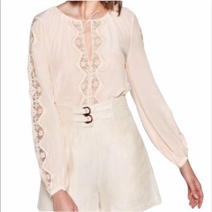 Joie Bernabas Lace Trim Blouse 100% Silk Large